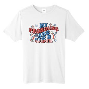 My Pronouns Are USA 4th Of July Groovy Tall Fusion ChromaSoft Performance T-Shirt