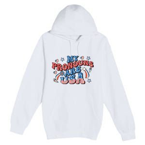 My Pronouns Are USA 4th Of July Groovy Premium Pullover Hoodie