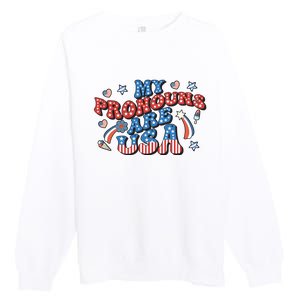 My Pronouns Are USA 4th Of July Groovy Premium Crewneck Sweatshirt