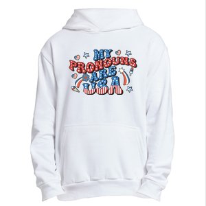 My Pronouns Are USA 4th Of July Groovy Urban Pullover Hoodie