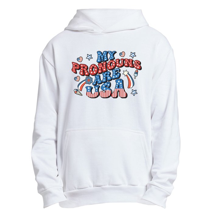 My Pronouns Are USA 4th Of July Groovy Urban Pullover Hoodie