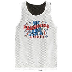 My Pronouns Are USA 4th Of July Groovy Mesh Reversible Basketball Jersey Tank