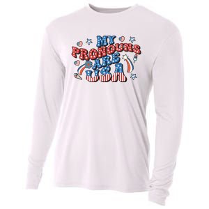 My Pronouns Are USA 4th Of July Groovy Cooling Performance Long Sleeve Crew