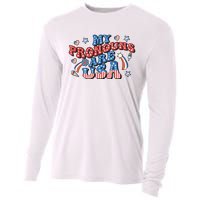 My Pronouns Are USA 4th Of July Groovy Cooling Performance Long Sleeve Crew