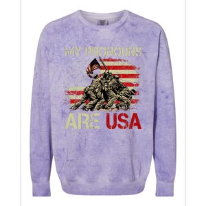 My Pronouns Are Usa 4th Of July American Flag Tie Dye Colorblast Crewneck Sweatshirt