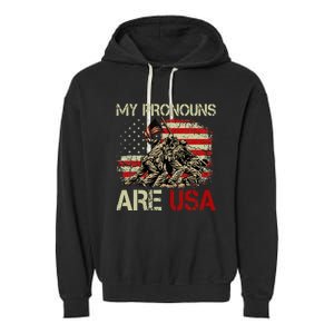 My Pronouns Are Usa 4th Of July American Flag Tie Dye Garment-Dyed Fleece Hoodie