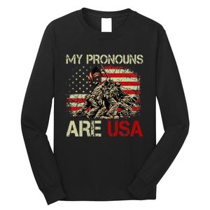 My Pronouns Are Usa 4th Of July American Flag Tie Dye Long Sleeve Shirt