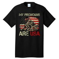 My Pronouns Are Usa 4th Of July American Flag Tie Dye Tall T-Shirt