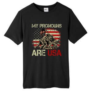 My Pronouns Are Usa 4th Of July American Flag Tie Dye Tall Fusion ChromaSoft Performance T-Shirt