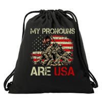 My Pronouns Are Usa 4th Of July American Flag Tie Dye Drawstring Bag