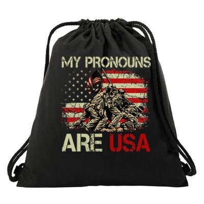 My Pronouns Are Usa 4th Of July American Flag Tie Dye Drawstring Bag