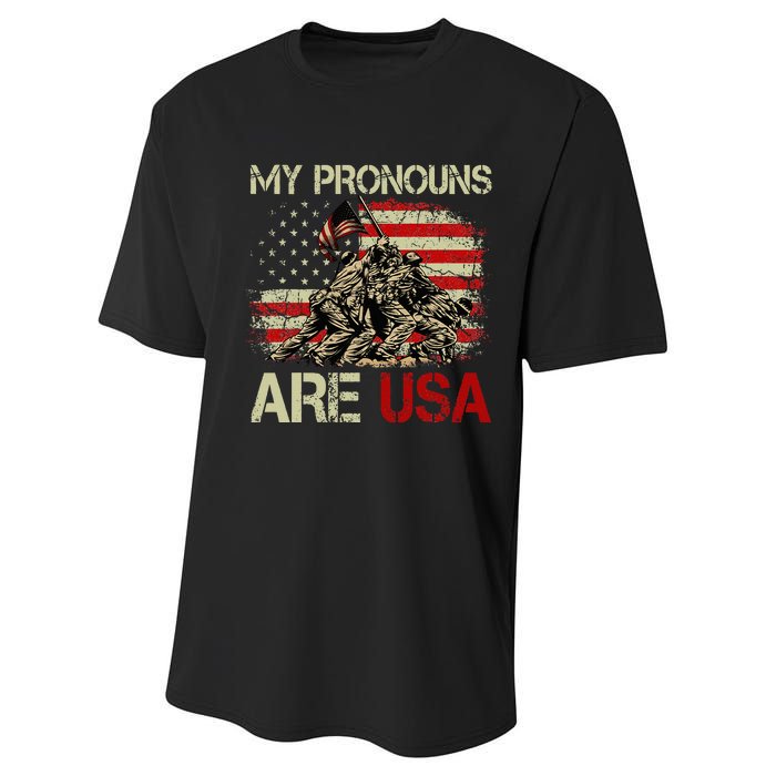 My Pronouns Are Usa 4th Of July American Flag Tie Dye Performance Sprint T-Shirt