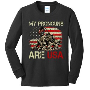 My Pronouns Are Usa 4th Of July American Flag Tie Dye Kids Long Sleeve Shirt