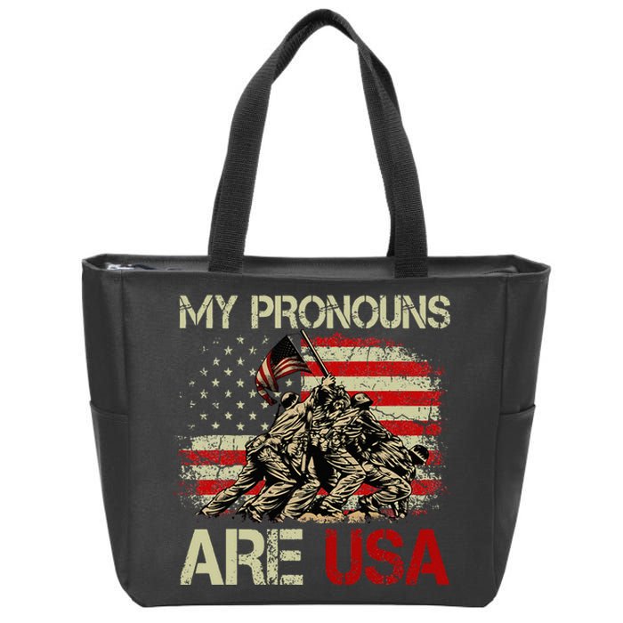 My Pronouns Are Usa 4th Of July American Flag Tie Dye Zip Tote Bag