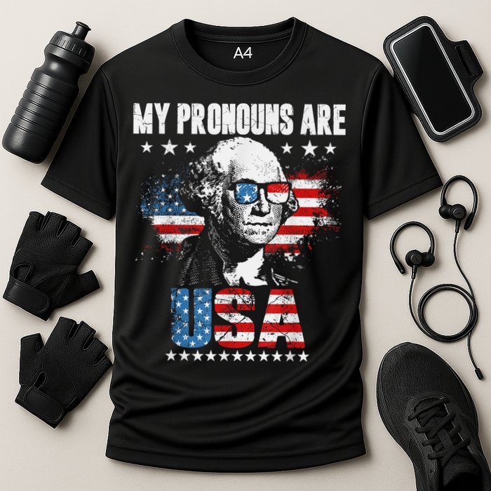 My Pronouns Are USA George Washington 4th Of July US American Flag Cooling Performance Crew T-Shirt