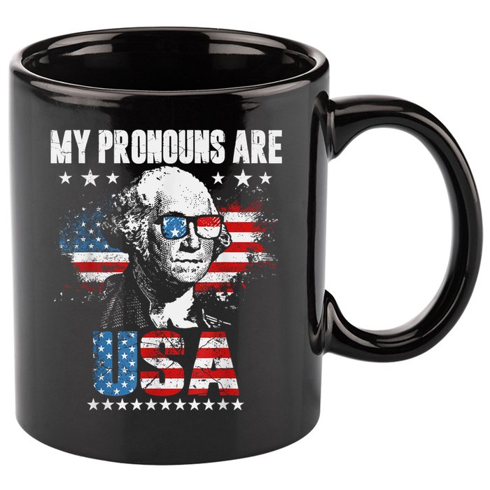 My Pronouns Are USA George Washington 4th Of July US American Flag 11oz C Handle Ceramic Mug
