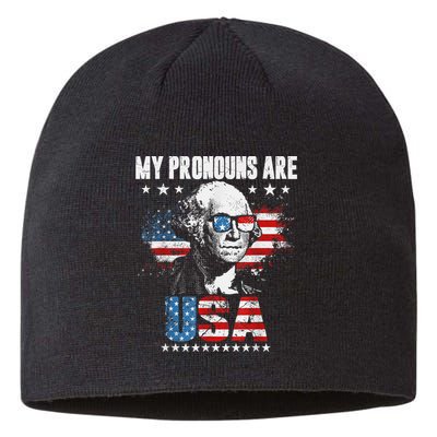 My Pronouns Are USA George Washington 4th Of July US American Flag Sustainable Beanie