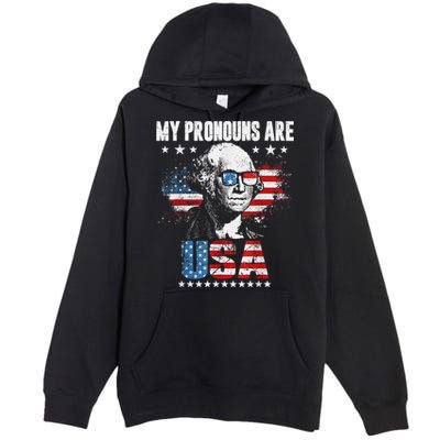 My Pronouns Are USA George Washington 4th Of July US American Flag Premium Pullover Hoodie