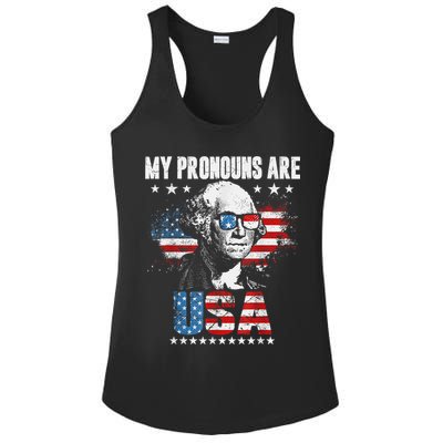 My Pronouns Are USA George Washington 4th Of July US American Flag Ladies PosiCharge Competitor Racerback Tank