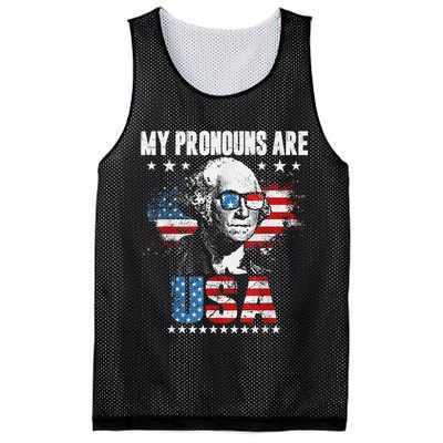 My Pronouns Are USA George Washington 4th Of July US American Flag Mesh Reversible Basketball Jersey Tank