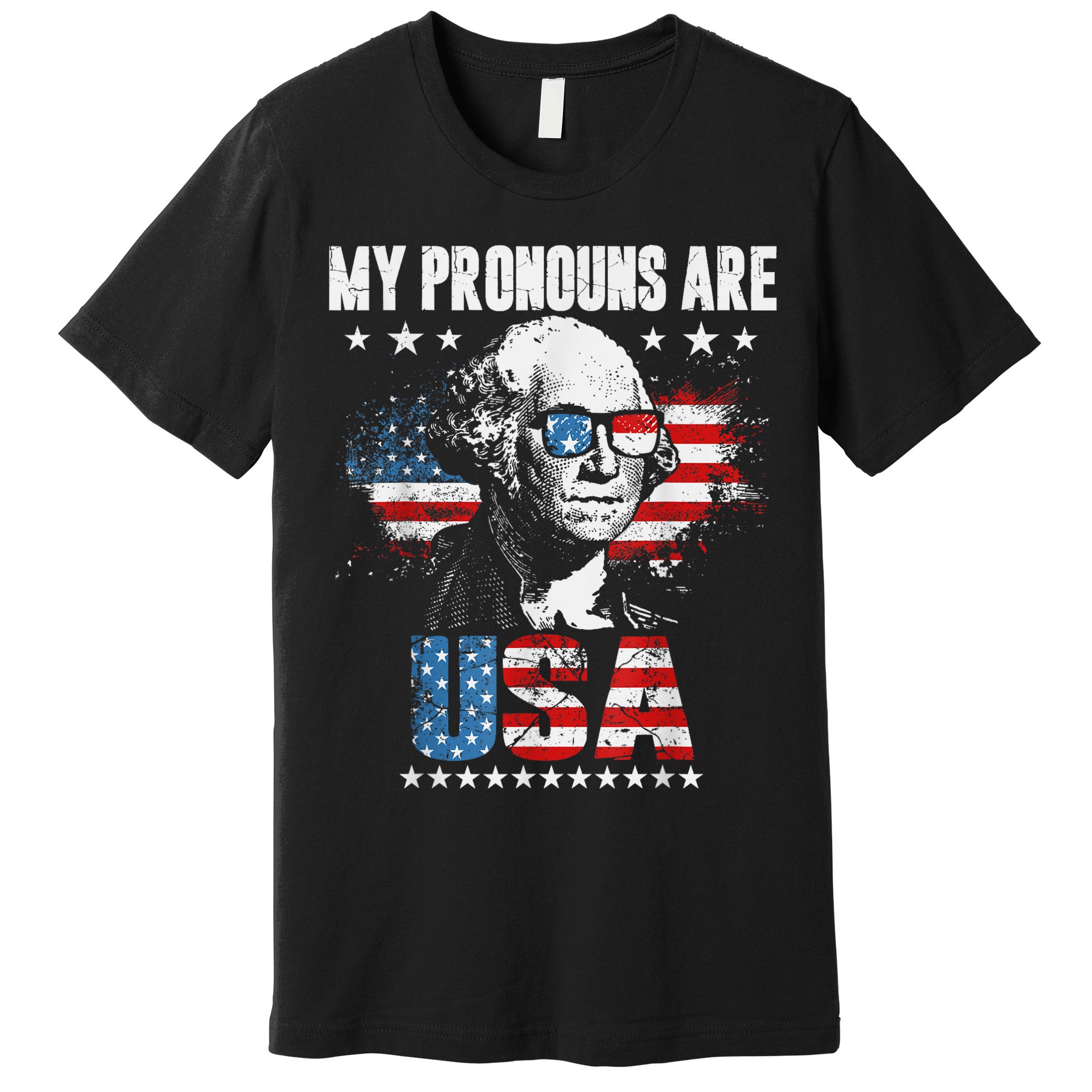 My Pronouns Are USA George Washington 4th Of July US American Flag Premium T-Shirt