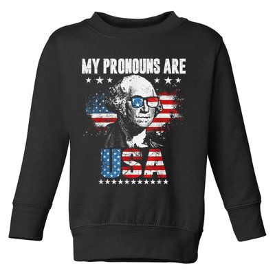 My Pronouns Are USA George Washington 4th Of July US American Flag Toddler Sweatshirt
