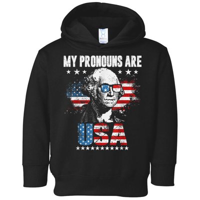 My Pronouns Are USA George Washington 4th Of July US American Flag Toddler Hoodie