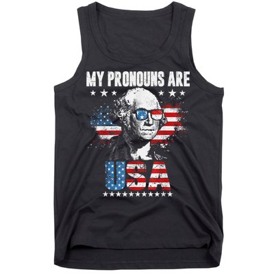 My Pronouns Are USA George Washington 4th Of July US American Flag Tank Top