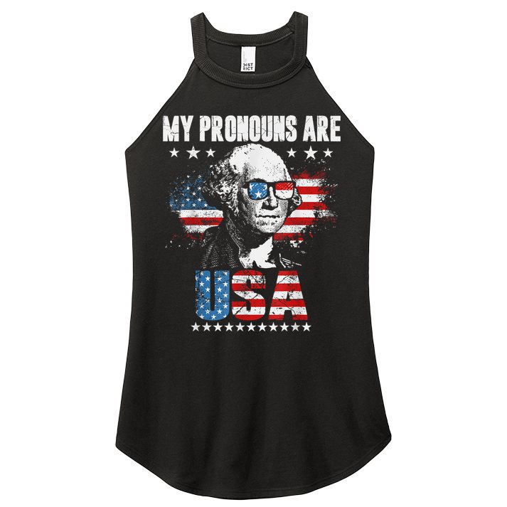 My Pronouns Are USA George Washington 4th Of July US American Flag Women's Perfect Tri Rocker Tank