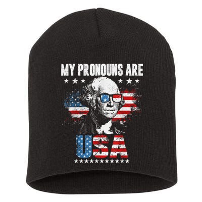 My Pronouns Are USA George Washington 4th Of July US American Flag Short Acrylic Beanie