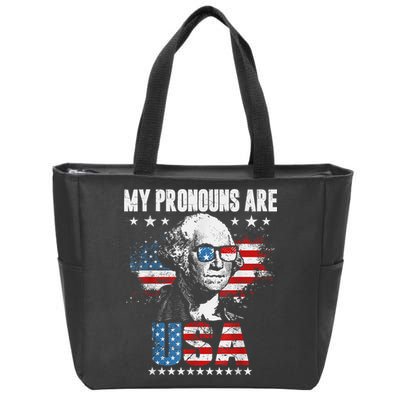 My Pronouns Are USA George Washington 4th Of July US American Flag Zip Tote Bag