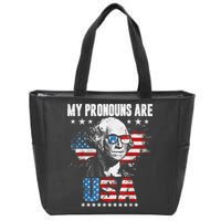My Pronouns Are USA George Washington 4th Of July US American Flag Zip Tote Bag