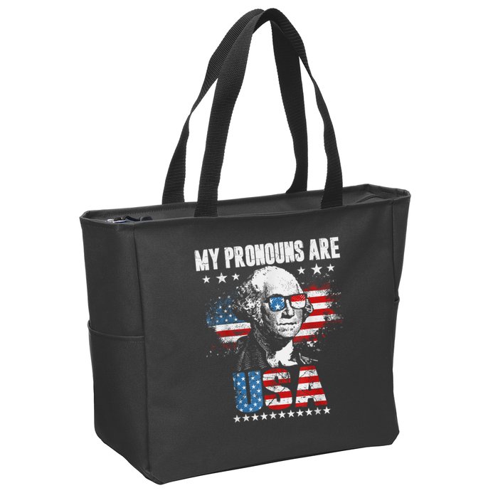 My Pronouns Are USA George Washington 4th Of July US American Flag Zip Tote Bag
