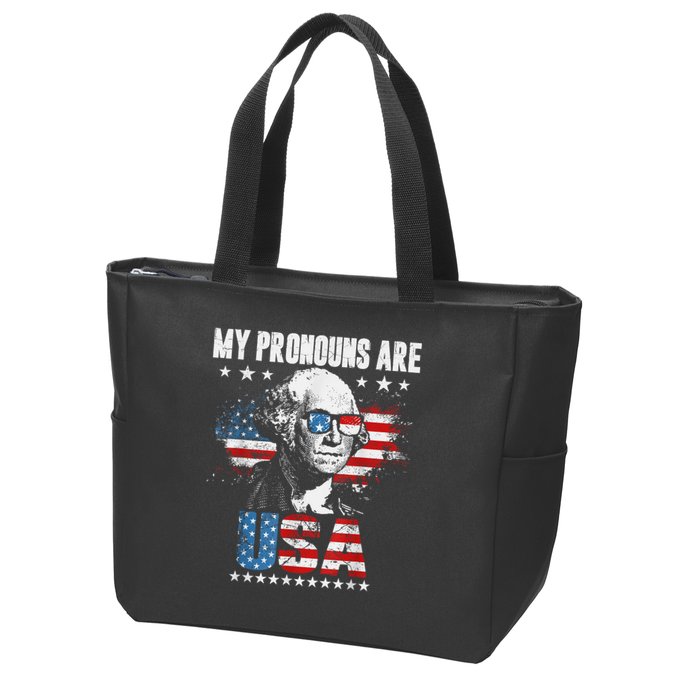 My Pronouns Are USA George Washington 4th Of July US American Flag Zip Tote Bag