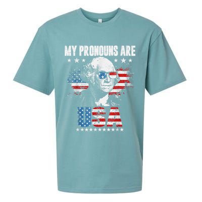 My Pronouns Are USA George Washington 4th Of July US American Flag Sueded Cloud Jersey T-Shirt