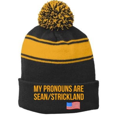 My Pronouns Are Sean / Strickland America Flag Stripe Pom Pom Beanie