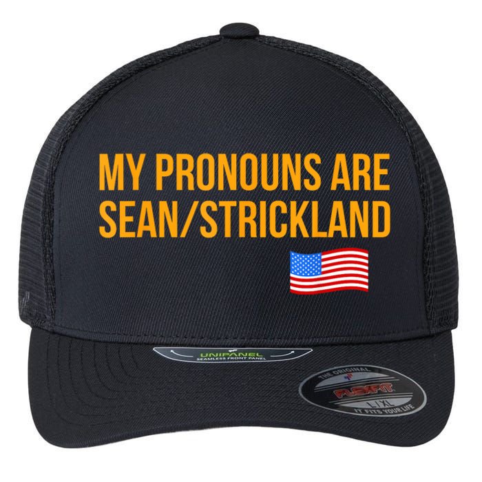 My Pronouns Are Sean / Strickland America Flag Flexfit Unipanel Trucker Cap