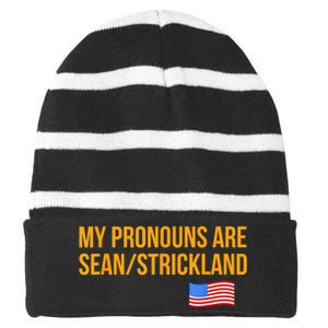 My Pronouns Are Sean / Strickland America Flag Striped Beanie with Solid Band