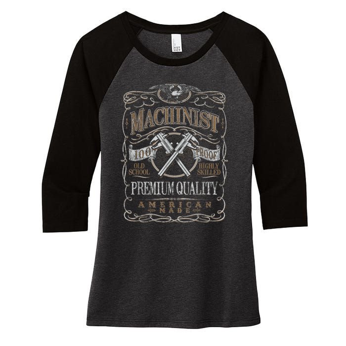 Machinist Patriotic American 100 Proof Women's Tri-Blend 3/4-Sleeve Raglan Shirt