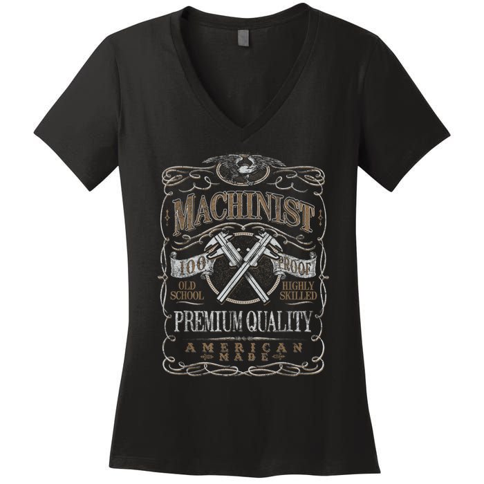 Machinist Patriotic American 100 Proof Women's V-Neck T-Shirt