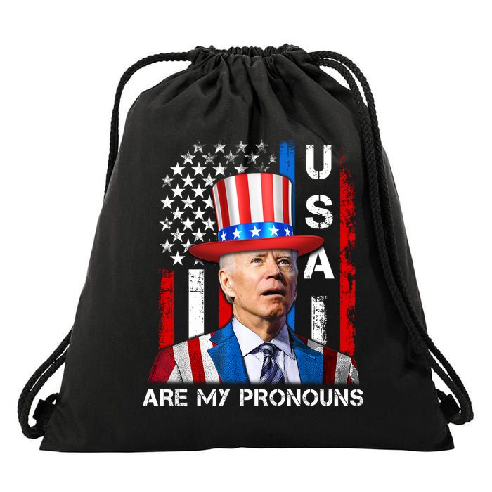 My Pronouns Are USA Joe Biden 4th Of July US American Flag Drawstring Bag