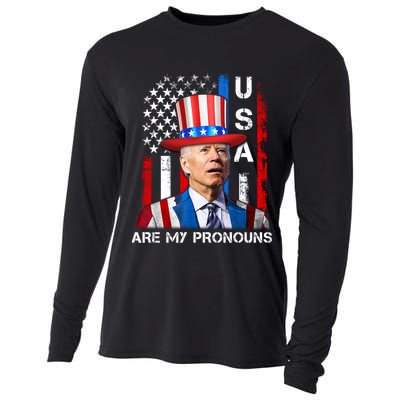 My Pronouns Are USA Joe Biden 4th Of July US American Flag Cooling Performance Long Sleeve Crew
