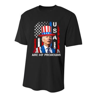 My Pronouns Are USA Joe Biden 4th Of July US American Flag Youth Performance Sprint T-Shirt