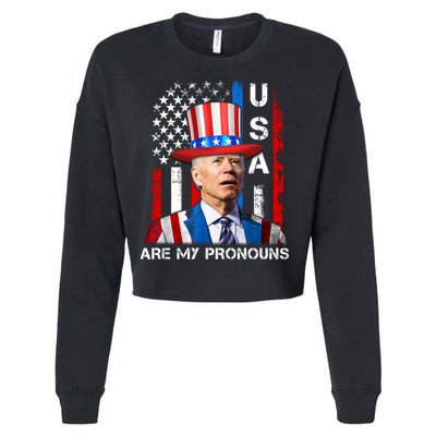 My Pronouns Are USA Joe Biden 4th Of July US American Flag Cropped Pullover Crew