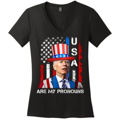 My Pronouns Are USA Joe Biden 4th Of July US American Flag Women's V-Neck T-Shirt