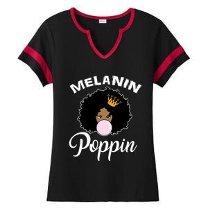 Melanin Poppin Afro Queen Cool Black History Month Gift Ladies Halftime Notch Neck Tee