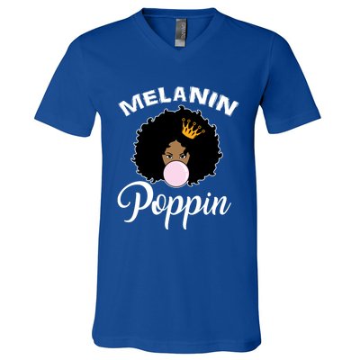 Melanin Poppin Afro Queen Cool Black History Month Gift V-Neck T-Shirt