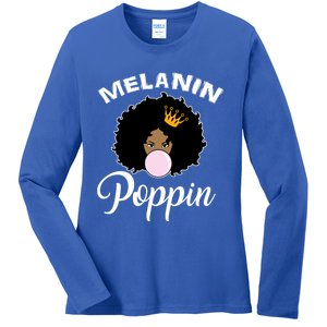 Melanin Poppin Afro Queen Cool Black History Month Gift Ladies Long Sleeve Shirt