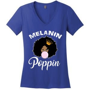 Melanin Poppin Afro Queen Cool Black History Month Gift Women's V-Neck T-Shirt