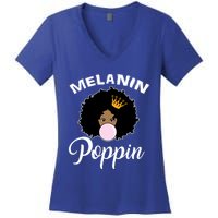 Melanin Poppin Afro Queen Cool Black History Month Gift Women's V-Neck T-Shirt